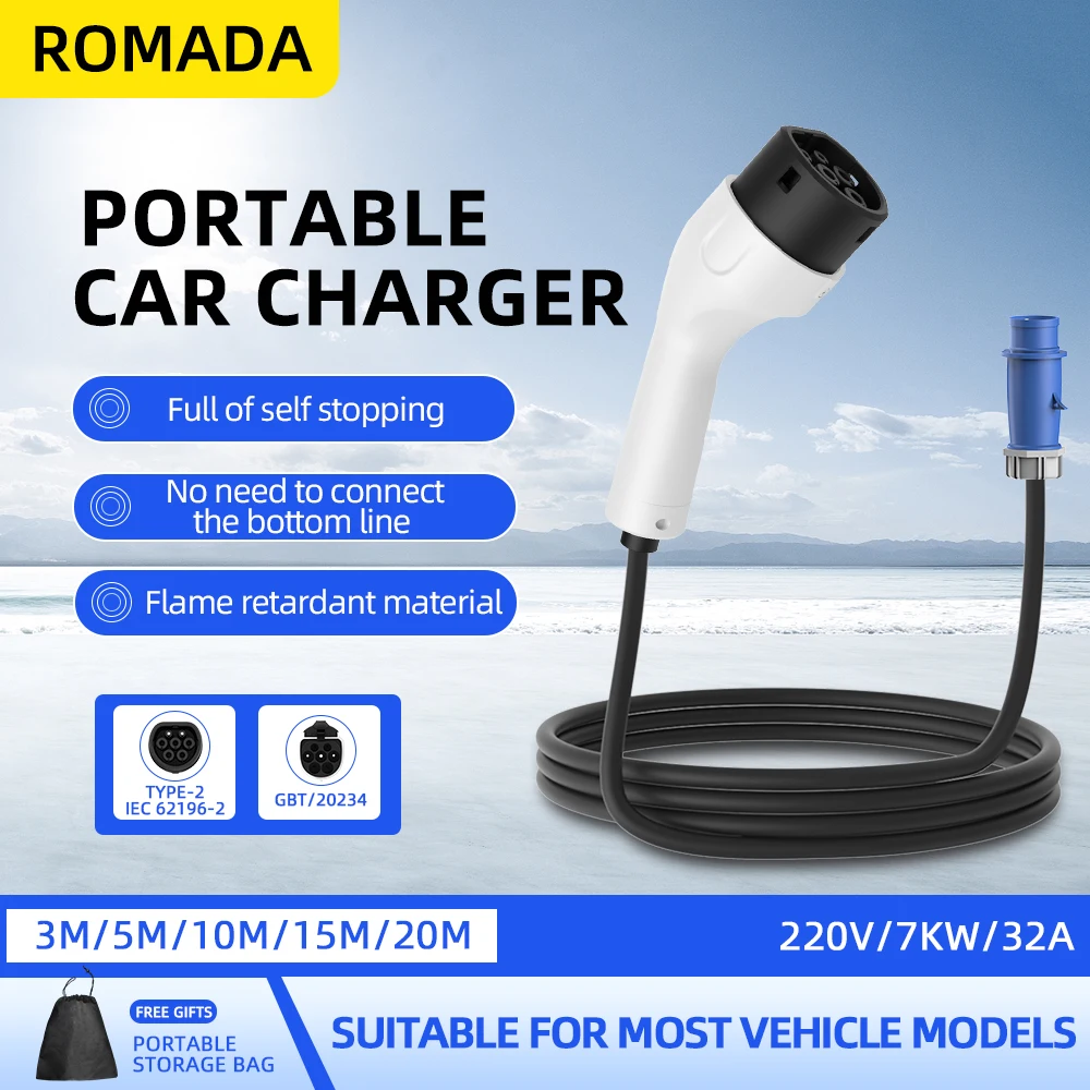 Ev Charger Adapter - Romada type2 IEC62196-2 para veículo elétrico
