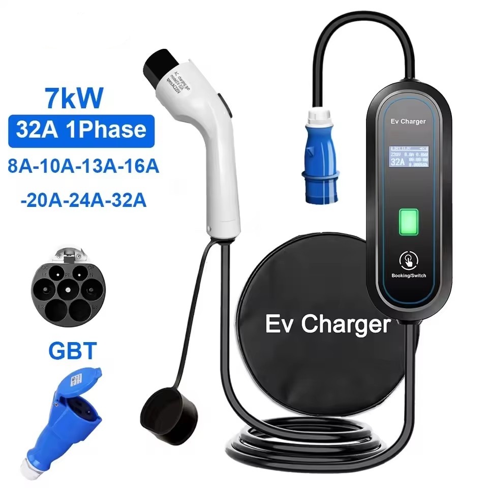Portable Ev Charger 32A Type 2 Cee Plug - Carregador portátil GBT para veículos elétricos,